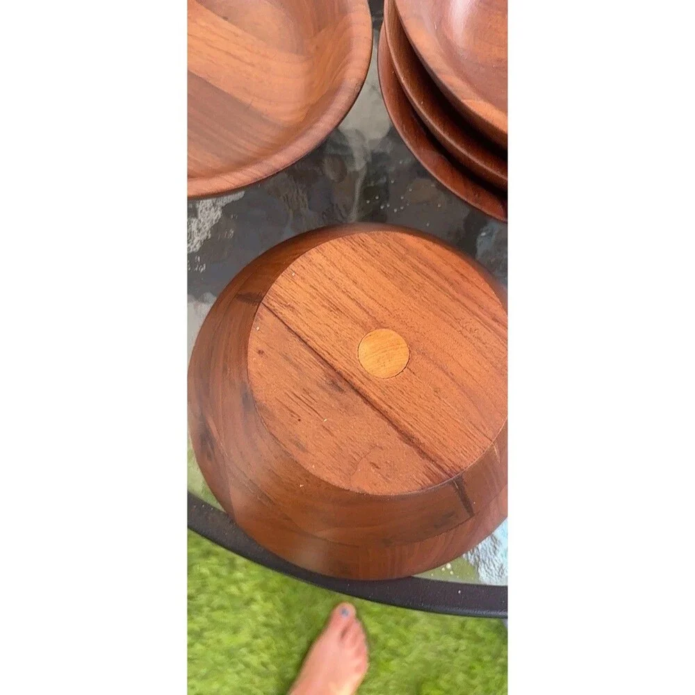 Vintage Wood Salad Bowl Set Of 8 Serving  6.5 “ Acacia Wood Mid Century